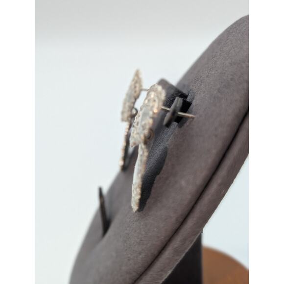 VTG Art Nouveau 925 Sterling Silver Doorknocker Embossed Ornate Drop Earrings - Picture 3 of 6